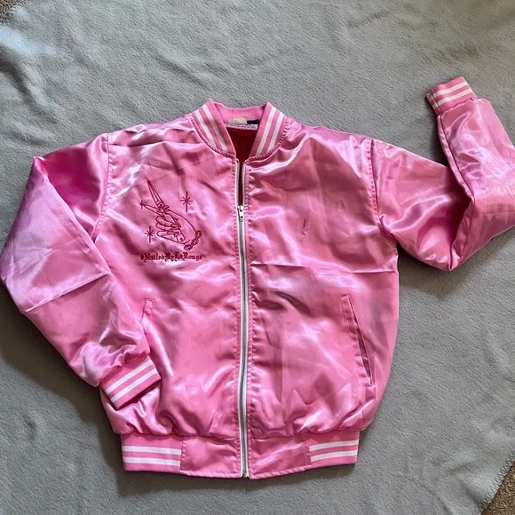 Love LaRouge Official Pink Satin “Death Before Dull Nails” Bomber Jacket Sz M - Picture 9 of 9